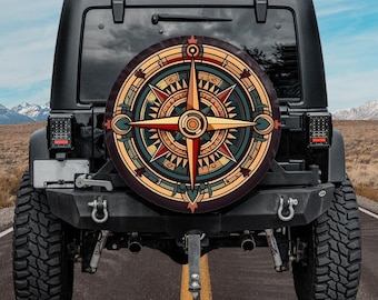 spare tire cover compass abstract colorful for Jeep Ford Bronco Mercedes G-Class Land Rover Suzuki Land Cruiser GIFT for off-road lovers