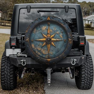 reservewiel hoes kompas blauwe steen brons terreinkaart voor Jeep Ford Bronco Mercedes Land Rover Land Cruiser CADEAU voor offroad-liefhebbers