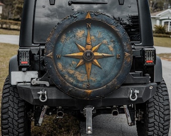 spare tire cover compass blue stone bronze terrain map for Jeep Ford Bronco Mercedes  Land Rover  Land Cruiser GIFT for off-road lovers