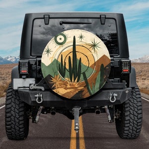 osłona koła zapasowego pustynny kaktus sztuka abstrakcyjna, do przyczepy Jeep Rubicon Ford Bronco Hummer defender otwór kamery osłona opony kaktus zielony