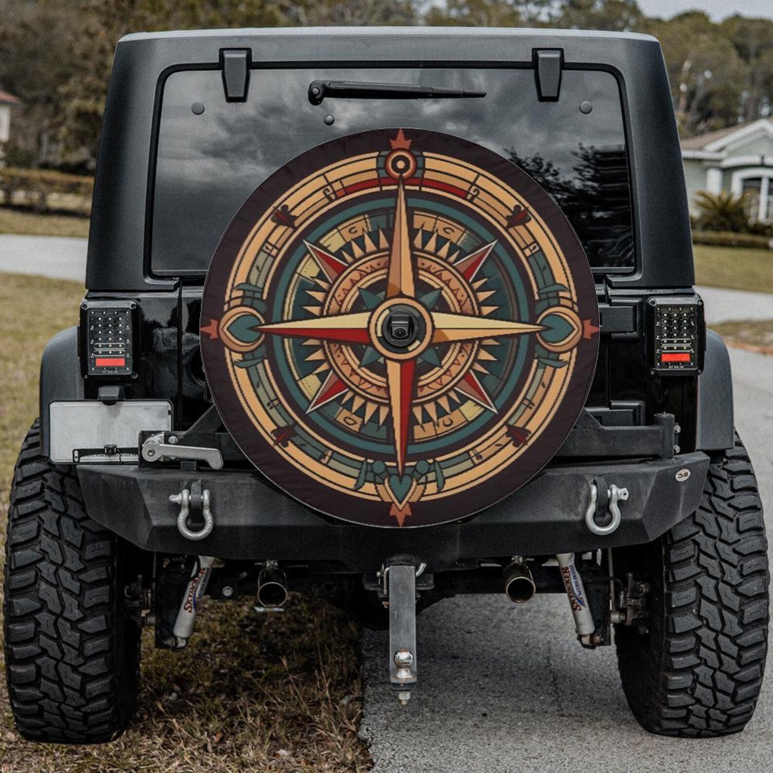 Spare Tire Cover Compass Abstract Colorful for Jeep Ford Bronco
