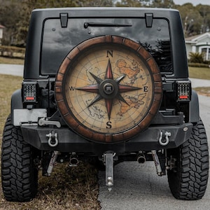 reservewielhoes kompas klassiek houten antieke oude kaart voor Jeep Ford Bronco Mercedes Land Rover Land Cruiser CADEAU voor offroad-liefhebbers
