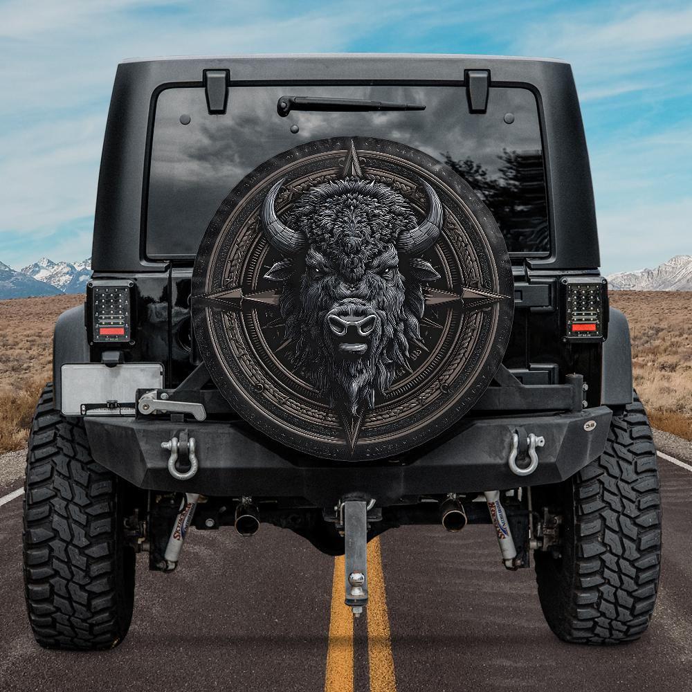 Spare tire cover black buffalo for Jeep Ford Bronco Mercedes Land Rover Land Cruiser GIFT for off-road lover animal America