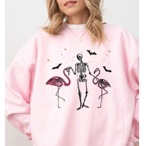 halloween sweatshirt, flamingo halloween, flamingo sweatshirt, skeleton sweatshirt, skeleton shirt, pumpkin season