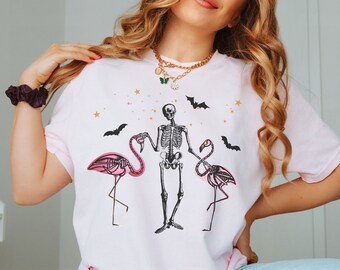 flamingo shirt, Halloween shirt, skeleton shirt, Comfort Colors ®, spooky season, flamingo lover tee