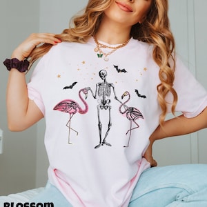 flamingo shirt, Halloween shirt, skeleton shirt, Comfort Colors ®, spooky season, flamingo lover tee