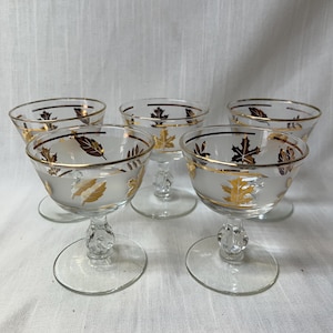 Vintage Blattgold Coupé Brille - 5er Set | Mid Century Herbst Cocktail Gläser | 1950er Jahre Milchglas Barzubehör | Herbstlich Unterhaltsam