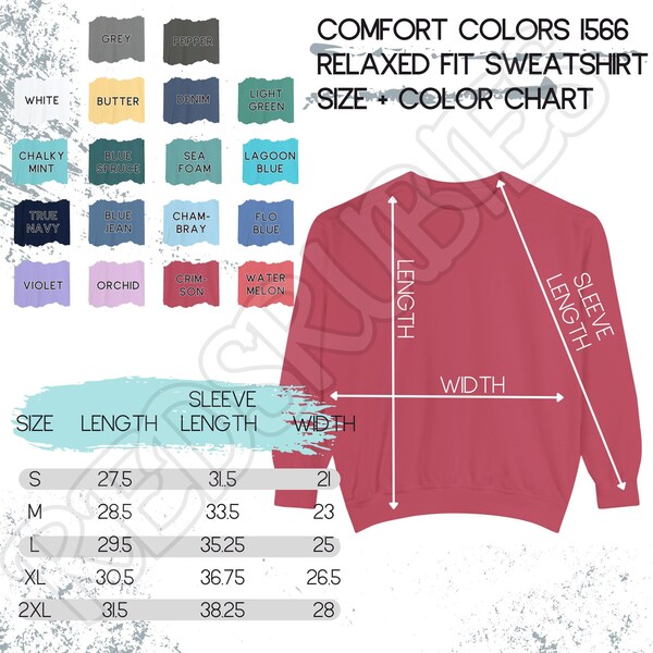 Comfort Colors Sweatshirt Sizing and Color Chart Etsy Australia