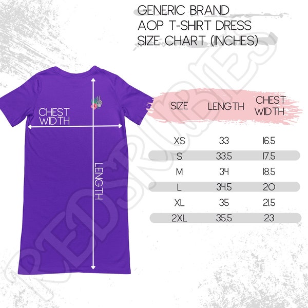 Generic Brand AOP T-Shirt Dress Size Chart, Tee Shirt Dress Sizing Charts