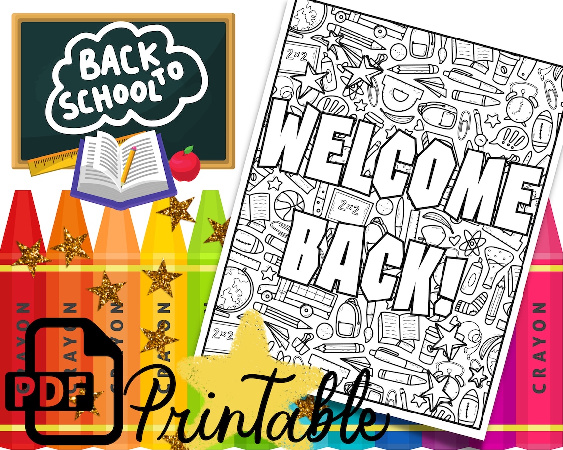 Back Coloring Sheet, Back to School Printable Page, PDF Printables for Teachers, First