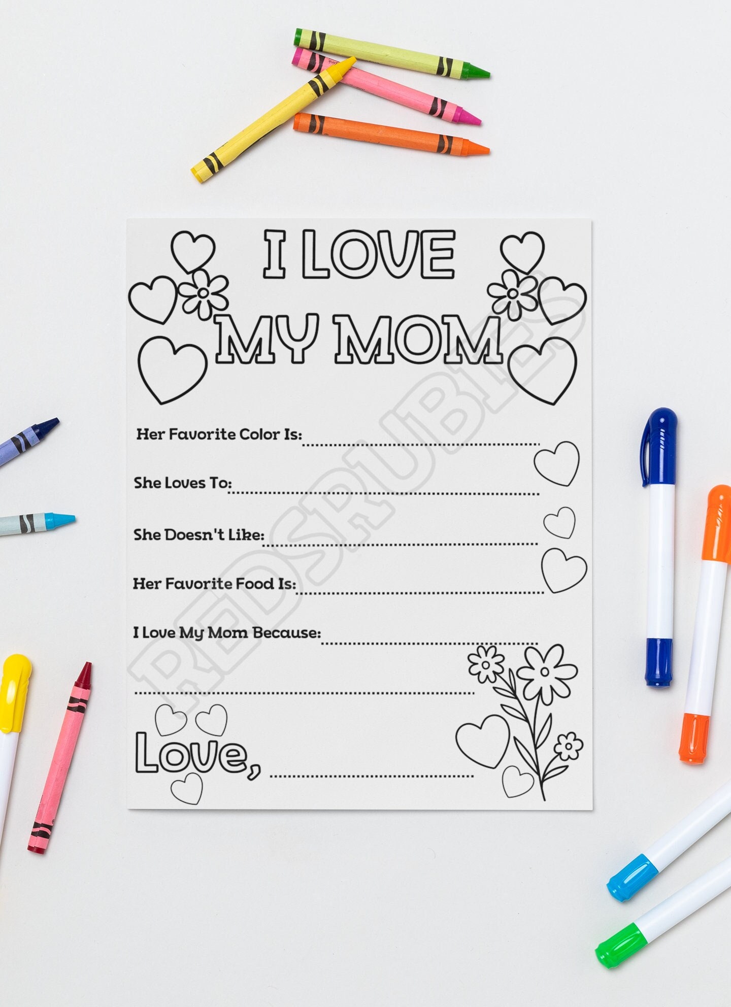 I Love My Mom Printable Coloring Sheet Happy Mother's Day - Etsy