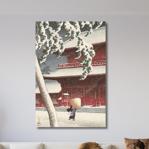 Hasui Kawase Snow at Zojoji Temple, Shiba (1925) Canvas Wall Art, Japanese Poster, Hasui Kawase Canvas Print, Japanese Canvas, Home Decor