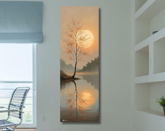 Lámina vertical de naturaleza: Árbol alto, montaña, lienzo, póster para pared, regalo, decoración del hogar