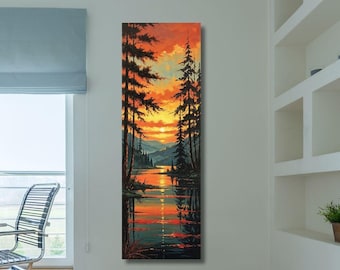 Lámina vertical de naturaleza: Árbol alto, montaña, lienzo, póster para pared, regalo, decoración del hogar.