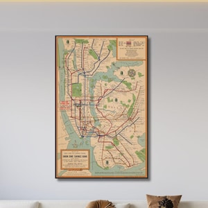 Vintage-U-Bahn-Plan von New York City, Poster auf Leinwand, restauriertes New York City, fertig zum Aufhängen