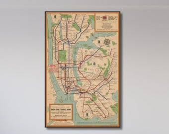 Vintage-U-Bahn-Plan von New York City, Poster auf Leinwand, restauriertes New York City, fertig zum Aufhängen