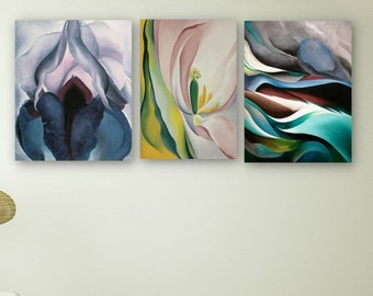 Georgia O'Keeffe Set of 3 Print, Georgia O'Keeffe Surrealism Painting Poster Wall Art,Georgia O'Keeffe Canvas, Surrealism Art, Ready To Hang