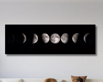 Moon Phases Canvas Wall Art Print, Modern Night Sky Poster, Space Wall Decor