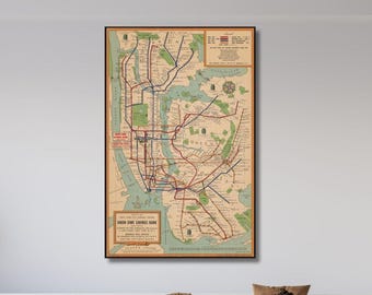 Vintage NYC Subway Map Art Print, Restored New York City Canvas, Ready to Hang