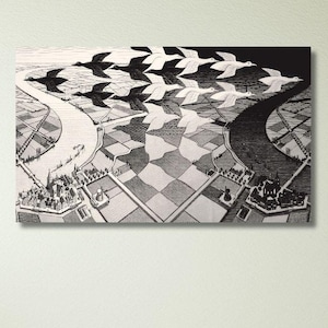 Escher Day And Night, Escher Wall Art Canvas Print, Maurits Cornelis Escher, Day And Night Poster Wall Art, Wall Decor, Abstract, Home Decor