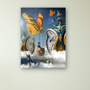 Arte de parede em tela de viagem no tempo, impressão em tela de Salvador Dali, impressões em tela surreais, pôsteres de Salvador Dali, arte de parede decorativa, presente para ela