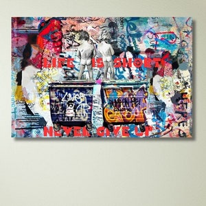 Banksy Wall Art, Graffiti Wall Art Colorful Child Canvas Wall Art Banksy Canvas Wall Art Print, Graffiti Art, Banksy Canvas Home Street art