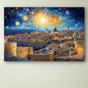 Masjid Al Aqsa Starry Night Design Canvas Wall Art Masjid Al Aqsa Wall Hanging Decor Masjid Al Aqsa Islamic Artwork Giclée Print Painting