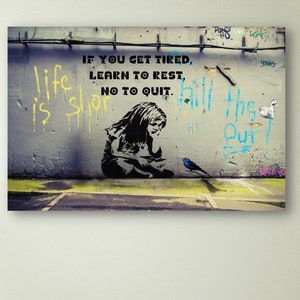 Banksy, Graffiti Wall Art, Girl With Blue Bird Canvas, Banksy Street Art, Banksy Wall Art, Banksy Printing, Banksy Quote Motivation Canvas