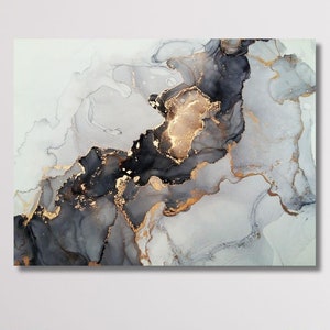 Abstract Canvas Wall Art Canvas Print, Black and Gold Canvas  Wall Decor, Minimalist Nordic Marble Picture Wall Art, Home Decor, Wall Decor