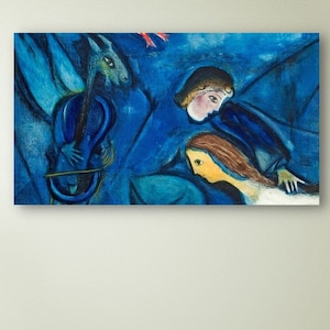 Marc Chagall Lovers in the Moonlight Wall Art, Exhibition Poster Canvas Print, Marc Chagall Canvas Poster Print, Home Decor, Ready to Hang