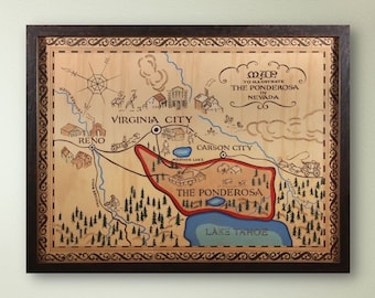Ponderosa Map Poster, Map of the Ponderosa, Bonanza Map Canvas Art, Ponderosa Nevada Print Poster, Cartwright Family, Farmhouse Decor