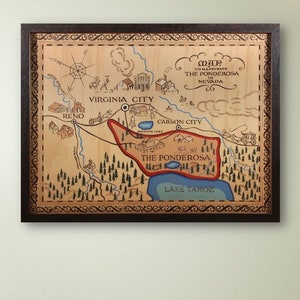Póster con mapa de Ponderosa, mapa de Ponderosa, lienzo con mapa de Bonanza, póster con impresión de Ponderosa Nevada, familia Cartwright, decoración de granja