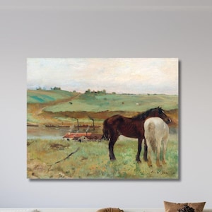 Edgar Degas Horses in a Meadow 1871 Wall Art Canvas, Edgar Degas Poster Print, Impressionist, Home Decor, Animal Painting, Classic Fine Art