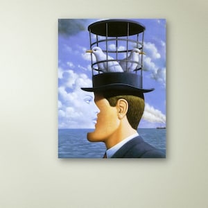 Rene Magritte Mirror Face Doves Hat Cage Sea Canvas Wall Art ,Extra Large Canvas, Posters ,Magritte Exhibition Print ,Surrealism Posters