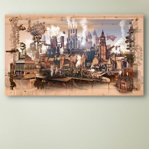 Steampunk Canvas Wall Art Print,Steampunk Wall Decor,Vintage Canvas Print,Retro Industrial Machines Home Office Wall Art Decor,Vintage Arts