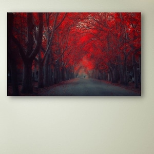 Beautiful Red Tree Park Print,Red Leaves Forest Canvas Wall Art,Landscape Canvas Print Art,Modern Wall Art,Living Room Home Wall Decor Print