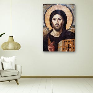 Lord Jesus Canvas Wall Art, Jesus Christ icon Sina, Handmade Greek Orthodox icon of Jesus Christ Sinai, Byzantine Wall Art, Ready to Hang