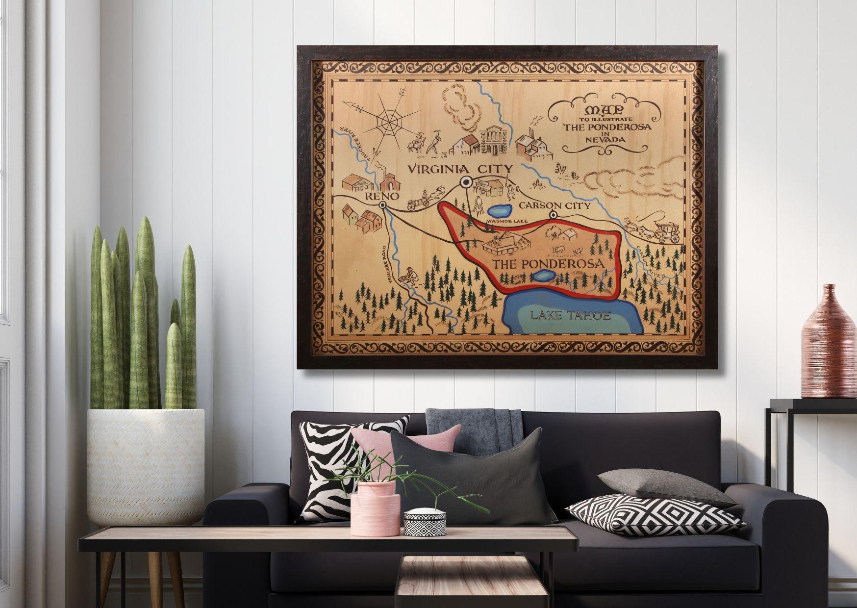 Ponderosa Map Wall Art Canvas Print: Bonanza Ranch, Nevada