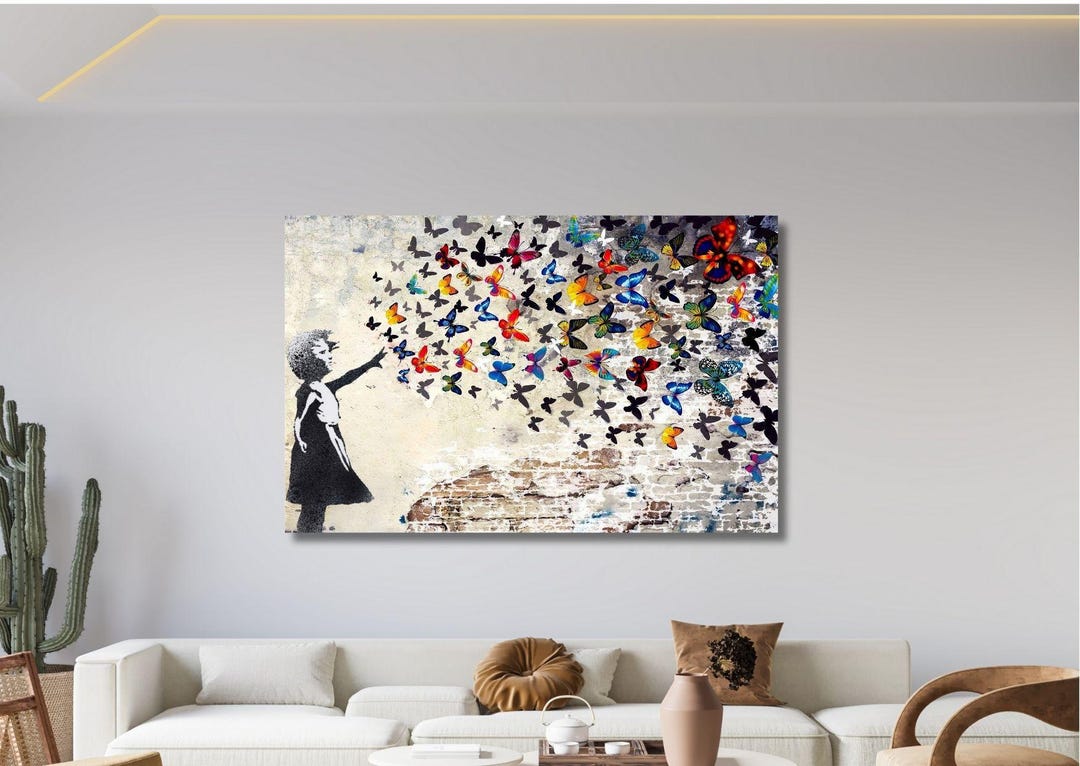 Banksy Butterfly Girl Wall Art Canvas Print: Graffiti Street Art