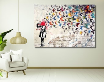 【額入り】超巨大バンクシー ☆ 少女と蝶 ストリートアート バクシア バンクシー 額入り】超巨大バンクシー ☆ 少女と蝶 ストリートアート バクシア