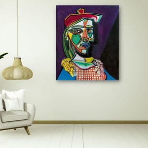 Portrait of Marie-Thérèse Walter Print Canvas Wall Art by Pablo Picasso,Femme au béret et à la robe quadrillée,Pablo Picasso Art Wall Decors