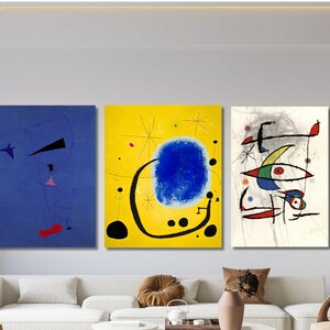Joan Miro Set of 3 Print, Joan Miro Canvas Wall Art Poster Print, Joan Miro Wall Art, Home Decor, Ready to Hang, Abstract, Exhibition Poster