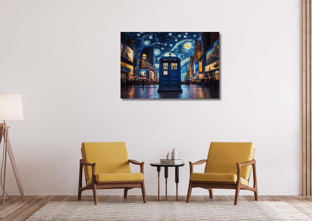 Doctor Who TARDIS Canvas Wall Art, Van Gogh Starry Night Inspired ...