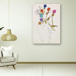 Andy Warhol Flower Wall Art Canvas Print, Flower Hand Wall Art, Andy Warhol Flower Drawing Canvas Wall Art, Home Decor, Flowers Wall Decor