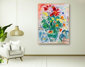 Marc Chagall Bouquet de Renoncules, Marc Chagall Leinwand Wandkunst, Marc Chagall Ausstellungsplakat, Ausstellungsplakat, Expressionismus Kunst,