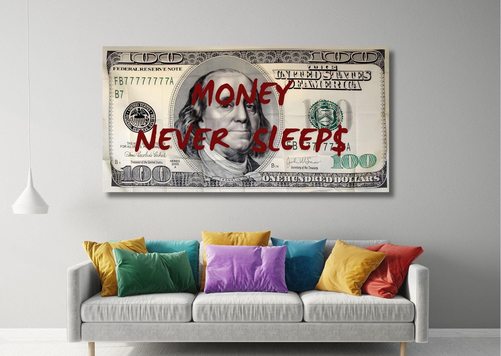 Money Never Sleeps Wall Art Canvas Print: Inspirational Dollar Wall ...
