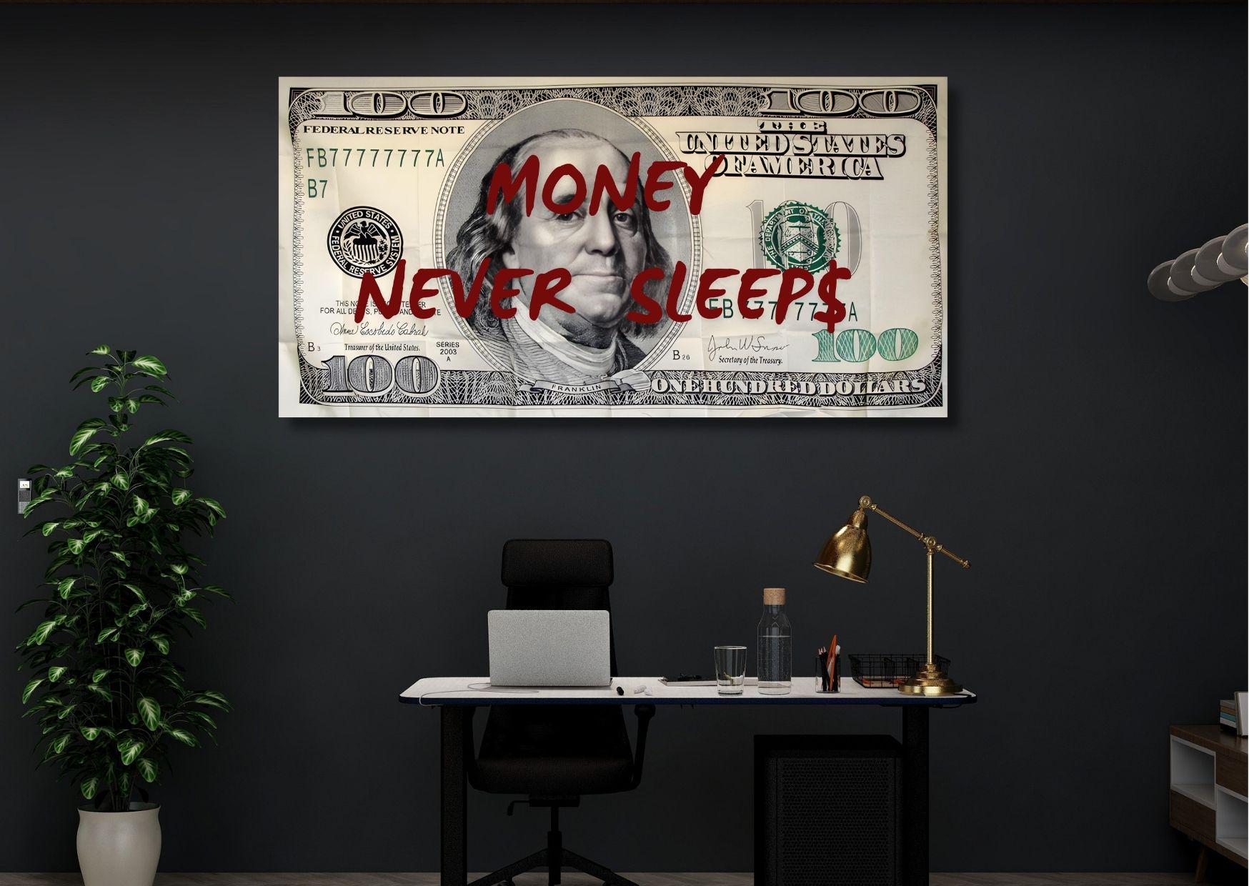 Money Never Sleeps Wall Art Canvas Print: Inspirational Dollar Wall ...