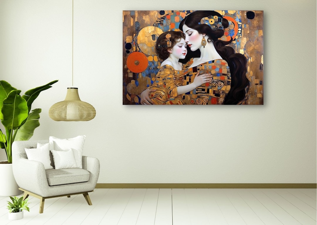 Mutter und Kind Wand Kunst Print, Gustav Klimt Stil Mutter und Kind