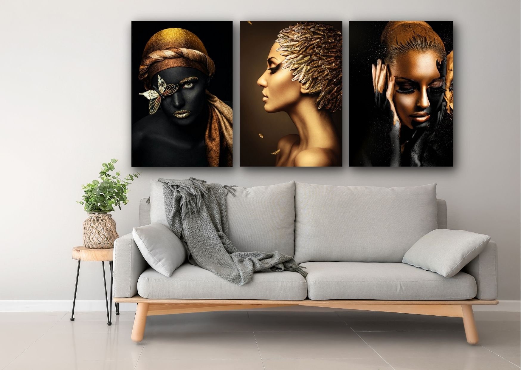 Black Woman Set of 3 Wall Decor, Black African American Woman Canvas ...