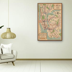 Vintage NYC Subway Map Art Print, Restored New York City Canvas